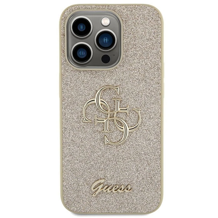Etui Guess iPhone 15 Pro Fixed Glitter Big 4G Złote - Brokatowy Futerał