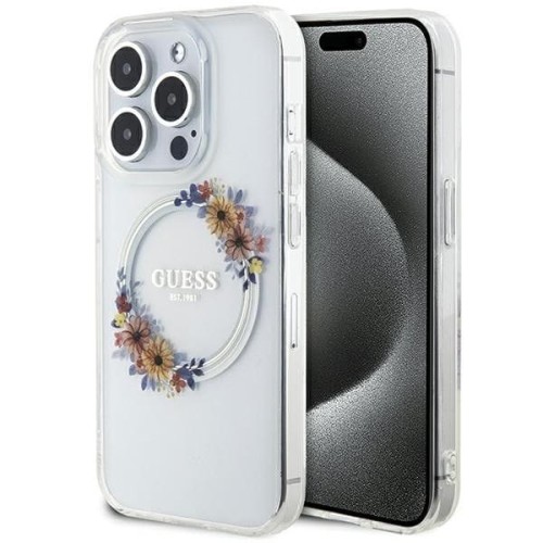 Etui Guess iPhone 15 Pro Max Flowers Wreath Transparentne - MagSafe