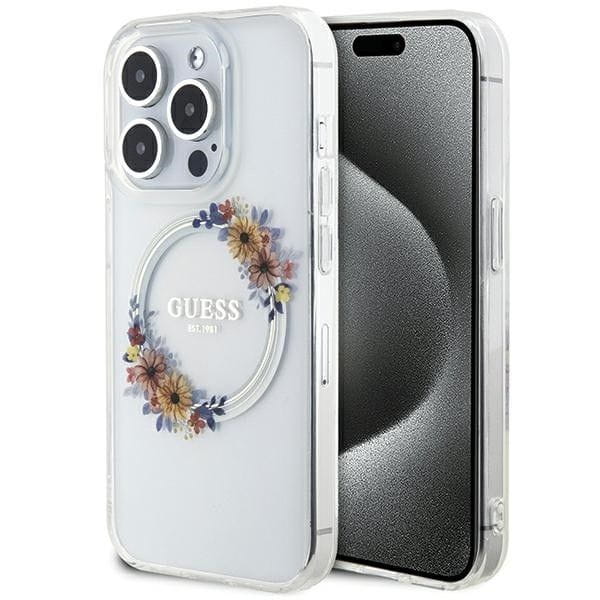 Etui Guess iPhone 15 Pro Max Flowers Wreath Transparentne - MagSafe