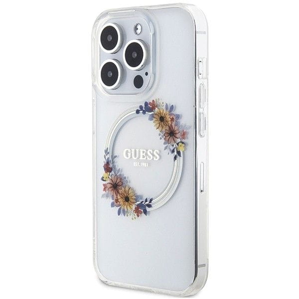 Etui Guess iPhone 15 Pro Max Flowers Wreath Transparentne - MagSafe
