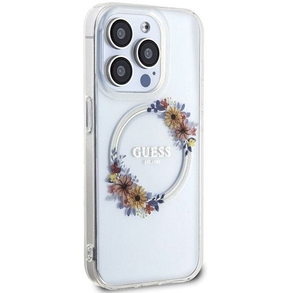 Etui Guess iPhone 15 Pro Max Flowers Wreath Transparentne - MagSafe