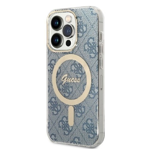 Zestaw Guess iPhone 14 Pro Etui MagSafe + Ładowarka Złoty Niebieski Bundle Pack