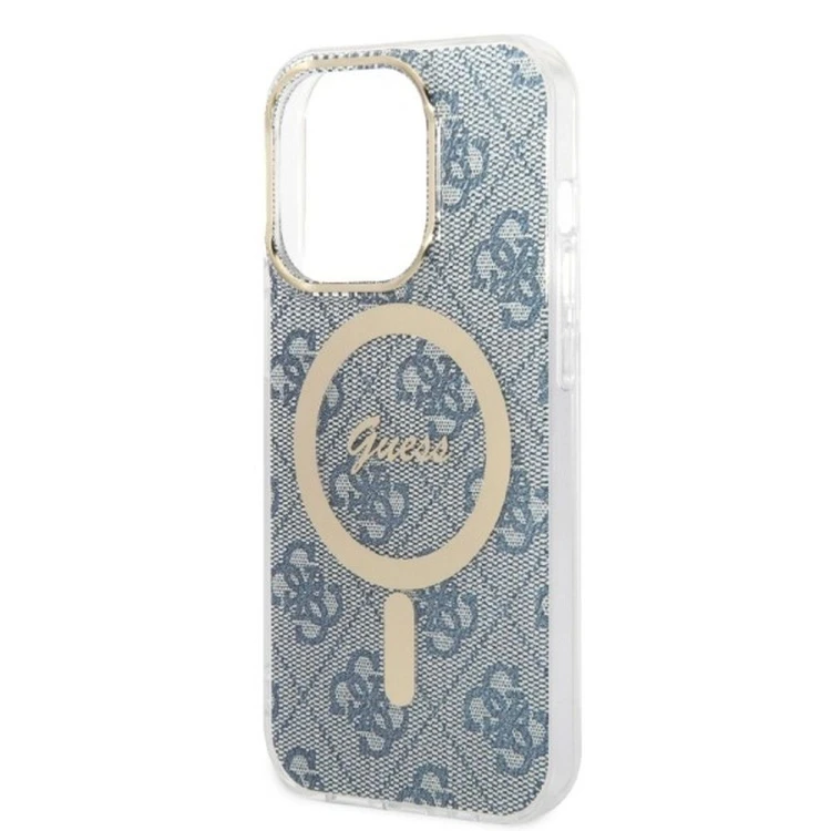 Zestaw Guess iPhone 14 Pro Etui MagSafe + Ładowarka Złoty Niebieski Bundle Pack