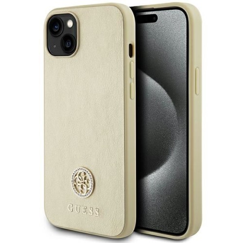 Etui Guess iPhone 15 14 13 Leather 4G Metal Logo Strass Złote - Kryształki