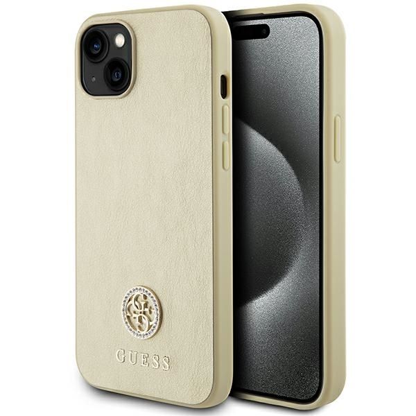 Etui Guess iPhone 15 14 13 Leather 4G Metal Logo Strass Złote - Kryształki