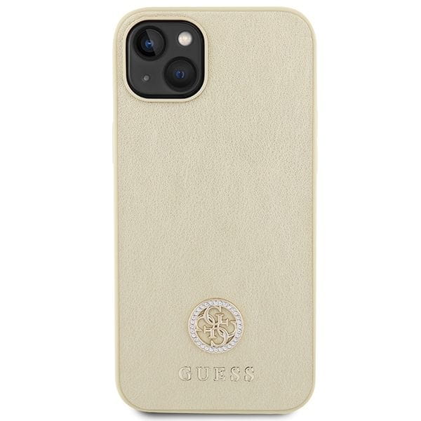 Etui Guess iPhone 15 14 13 Leather 4G Metal Logo Strass Złote - Kryształki