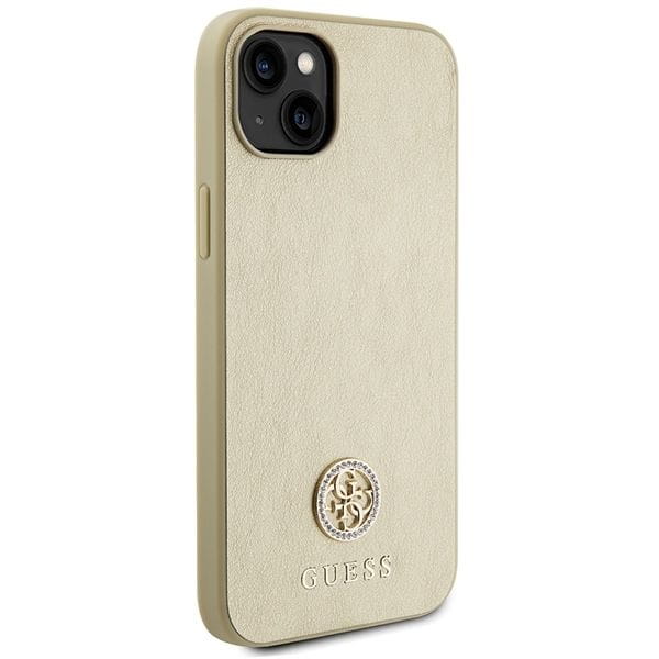 Etui Guess iPhone 15 14 13 Leather 4G Metal Logo Strass Złote - Kryształki