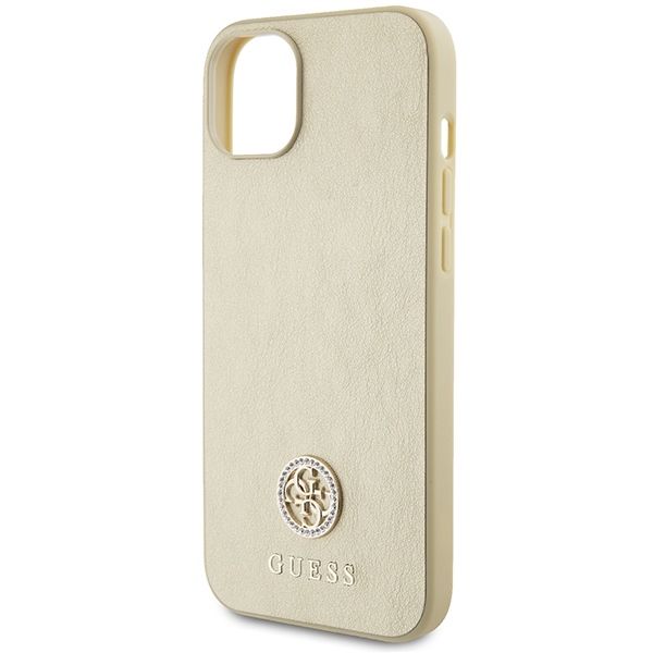 Etui Guess iPhone 15 14 13 Leather 4G Metal Logo Strass Złote - Kryształki