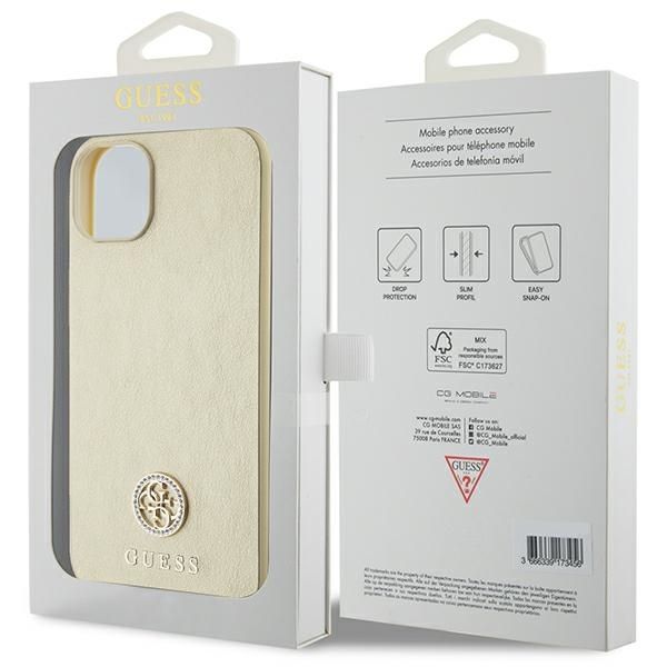Etui Guess iPhone 15 14 13 Leather 4G Metal Logo Strass Złote - Kryształki