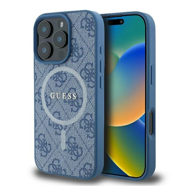Etui Guess iPhone 16 Pro 4G Ring Classic Logo Niebieskie - MagSafe