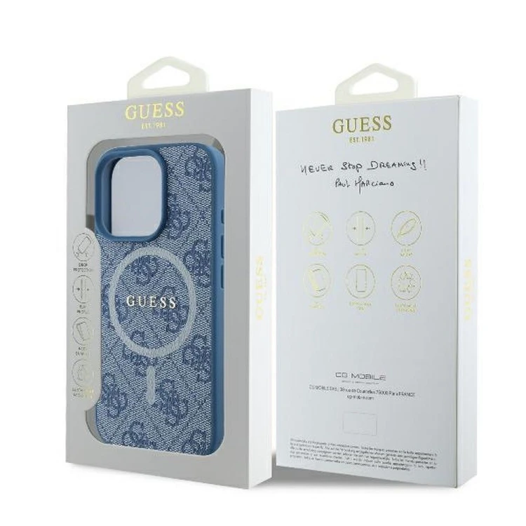 Etui Guess iPhone 16 Pro 4G Ring Classic Logo Niebieskie - MagSafe