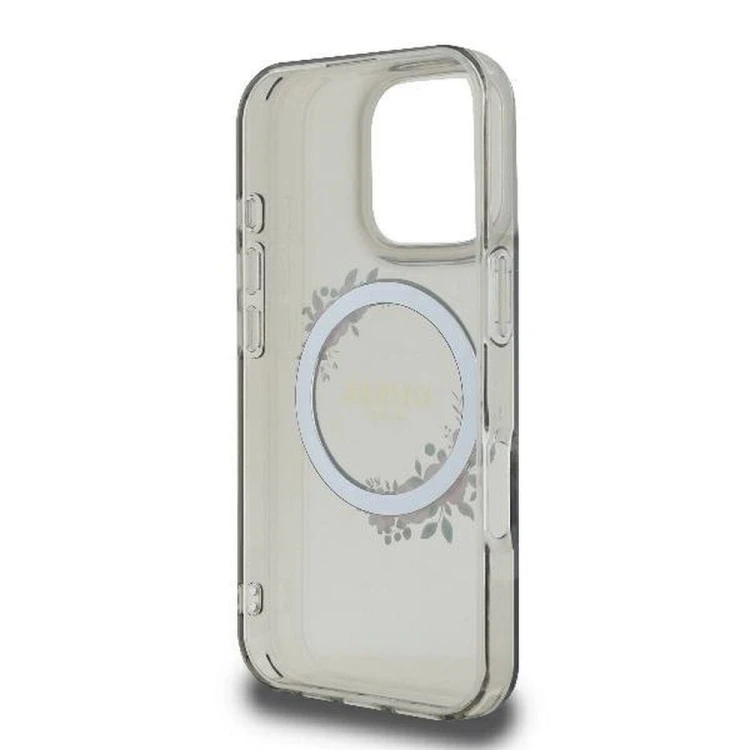Etui Guess iPhone 16 Pro IML Flowers Wreath Czarne - MagSafe Kwiaty