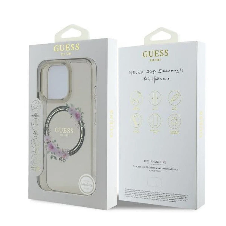 Etui Guess iPhone 16 Pro IML Flowers Wreath Czarne - MagSafe Kwiaty