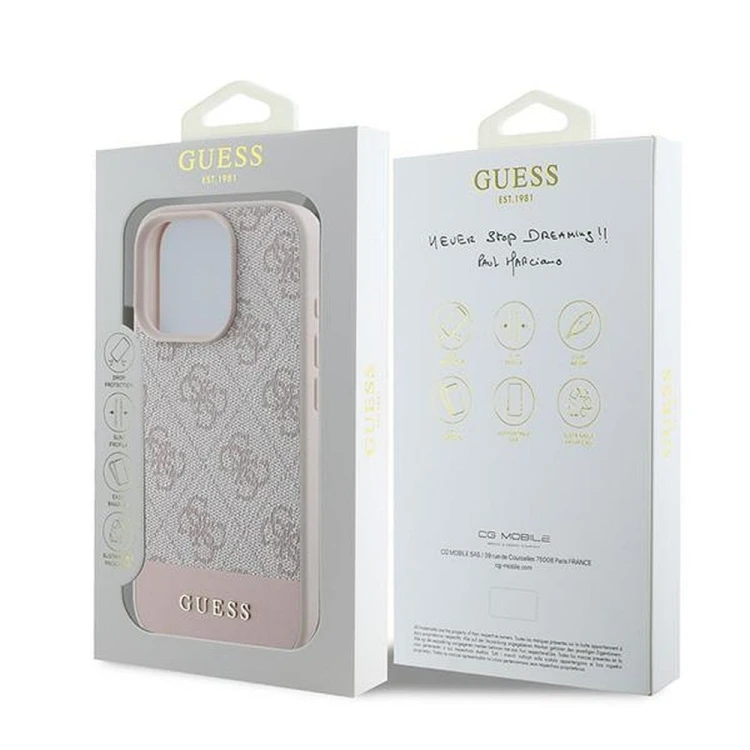 Etui Guess iPhone 16 Pro Max 4G PU Bottom Stripe Różowe - Oryginalny Pokrowiec