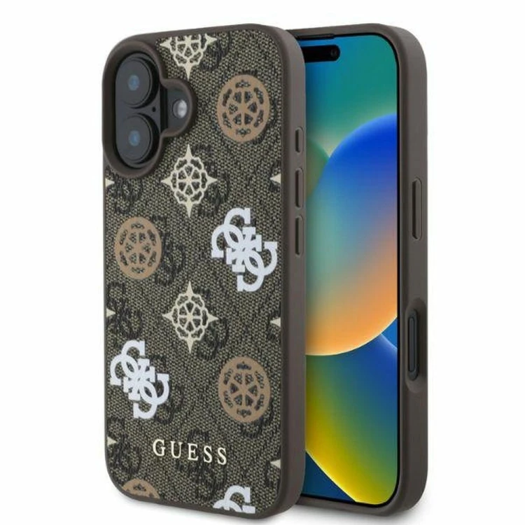 Etui Guess iPhone 16 Peony On 4G Background Brązowe - MagSafe