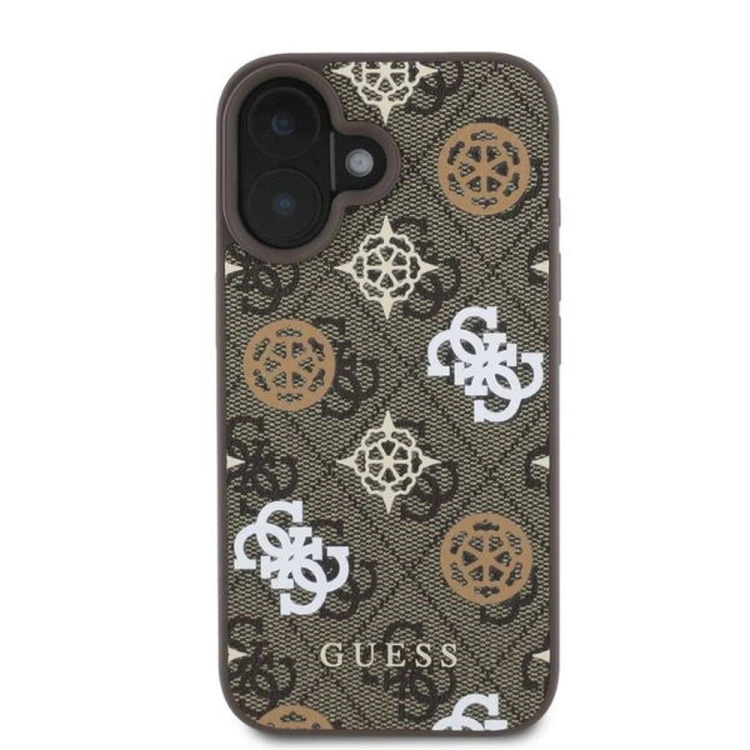 Etui Guess iPhone 16 Peony On 4G Background Brązowe - MagSafe
