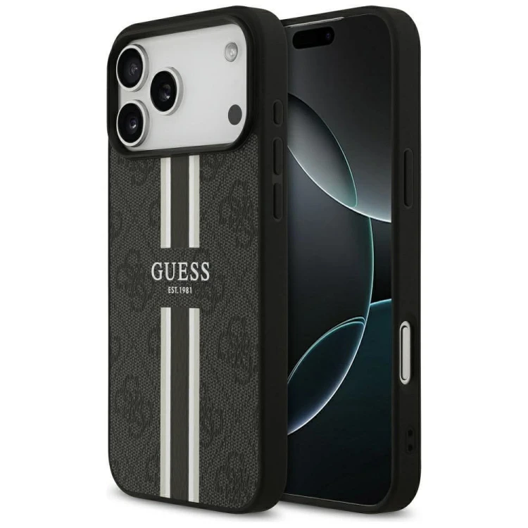 Etui Guess iPhone 17 Pro Max 4G Printed Stripes Czarne - MagSafe
