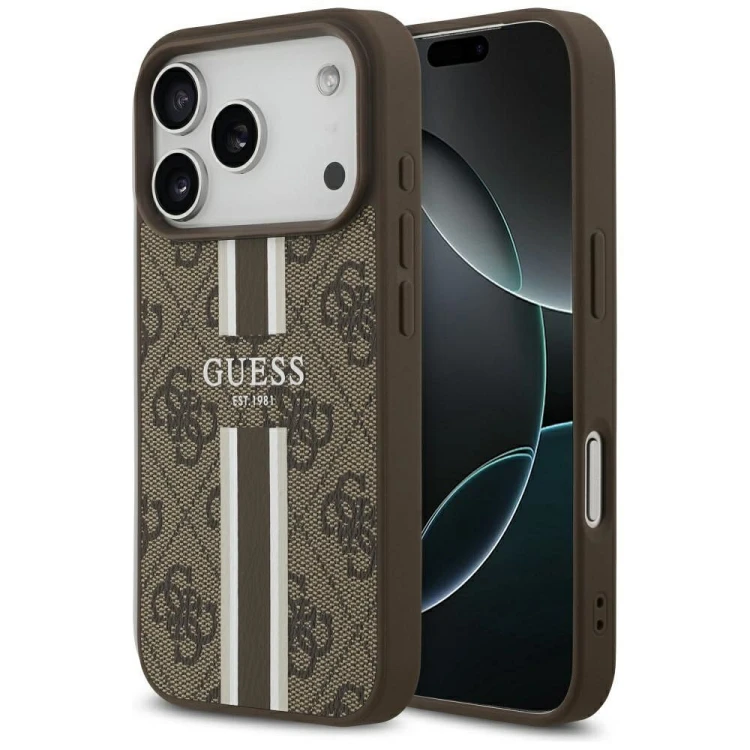 Etui Guess iPhone 17 Pro 4G Printed Stripes Brązowe - MagSafe