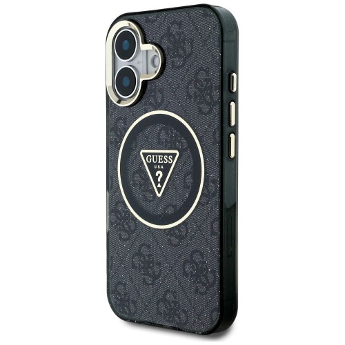 Etui Guess iPhone 16 Metal Glitter 4G Circle Triangle Czarne - MagSafe