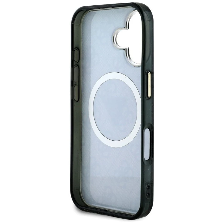 Etui Guess iPhone 16 Metal Glitter 4G Circle Triangle Czarne - MagSafe