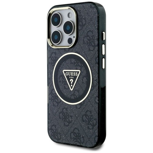 Etui Guess iPhone 16 Pro Metal Glitter 4G Circle Triangle Czarne - MagSafe
