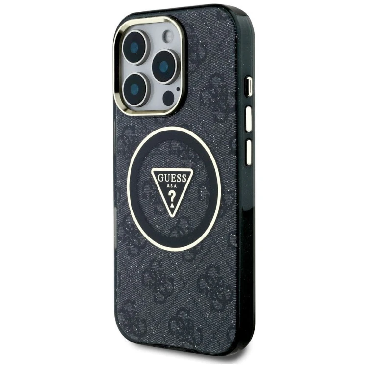 Etui Guess iPhone 16 Pro Metal Glitter 4G Circle Triangle Czarne - MagSafe