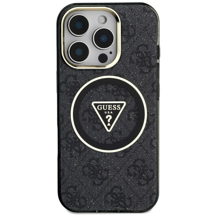 Etui Guess iPhone 16 Pro Metal Glitter 4G Circle Triangle Czarne - MagSafe
