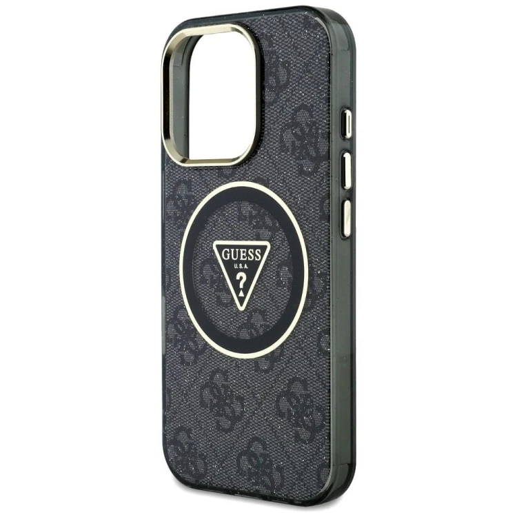 Etui Guess iPhone 16 Pro Metal Glitter 4G Circle Triangle Czarne - MagSafe