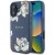 Etui Guess iPhone 16 Grained Flowers Niebieskie - MagSafe Kwiaty