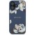 Etui Guess iPhone 16 Grained Flowers Niebieskie - MagSafe Kwiaty