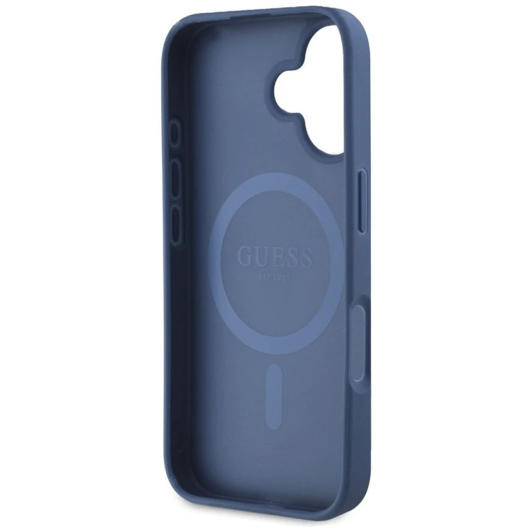 Etui Guess iPhone 16 Grained Flowers Niebieskie - MagSafe Kwiaty
