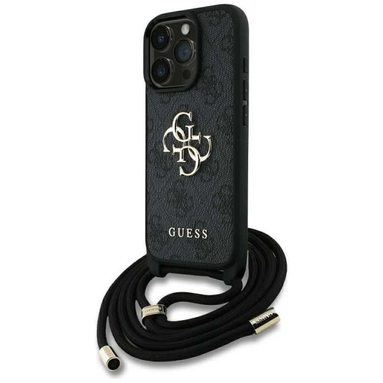 Etui Guess iPhone 16 Pro Max 4G Big Logo Czarne - Crossbody ze smyczą