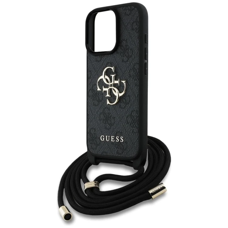 Etui Guess iPhone 16 Pro Max 4G Big Logo Czarne - Crossbody ze smyczą