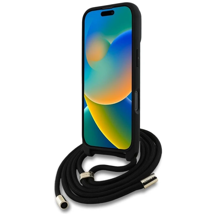 Etui Guess iPhone 16 Pro Max 4G Big Logo Czarne - Crossbody ze smyczą