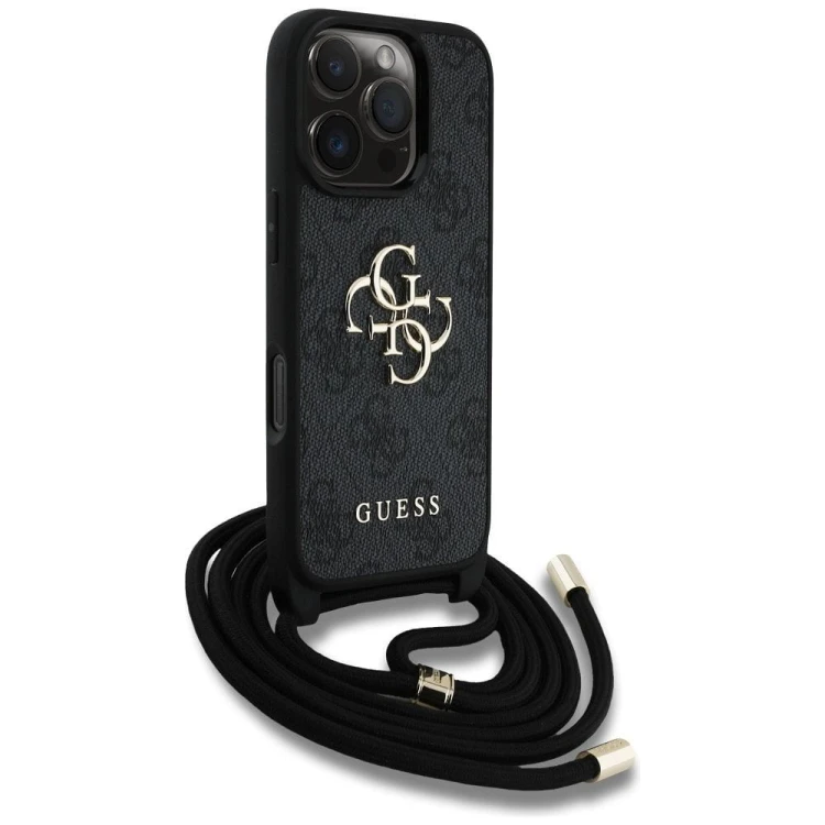 Etui Guess iPhone 16 Pro Max 4G Big Logo Czarne - Crossbody ze smyczą