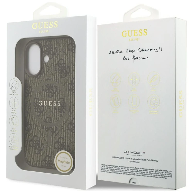 Etui Guess iPhone 17 4G Ring Classic Logo Brązowe - MagSafe