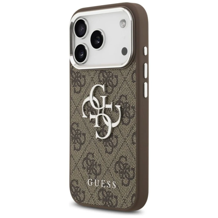 Etui Guess iPhone 17 Pro 4G Big 4G Classic Logo Brązowe - Srebrna Ramka