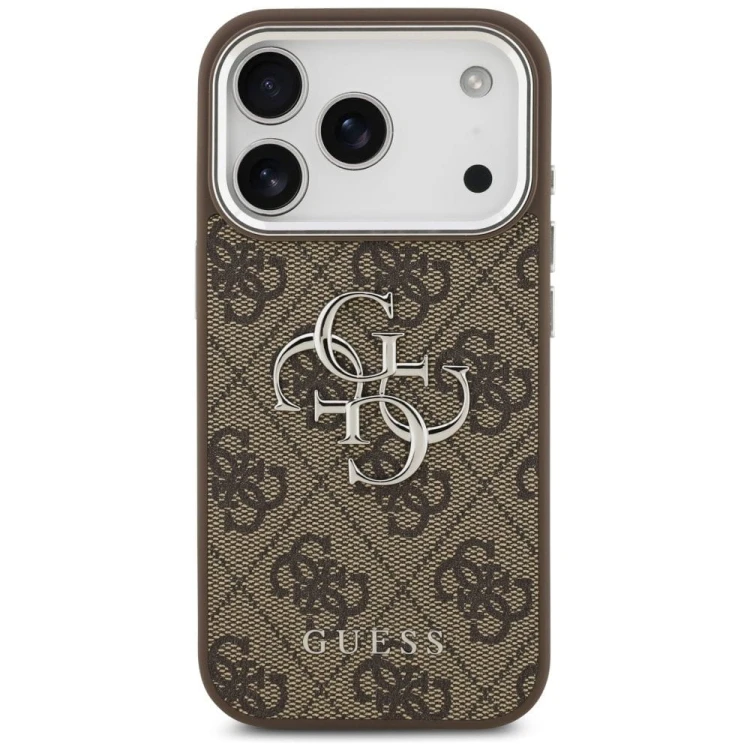 Etui Guess iPhone 17 Pro 4G Big 4G Classic Logo Brązowe - Srebrna Ramka