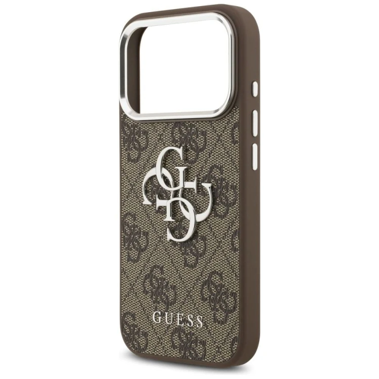 Etui Guess iPhone 17 Pro 4G Big 4G Classic Logo Brązowe - Srebrna Ramka