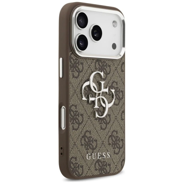 Etui Guess iPhone 17 Pro 4G Big 4G Classic Logo Brązowe - Srebrna Ramka