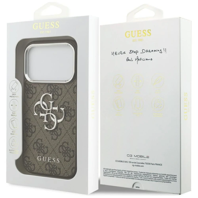 Etui Guess iPhone 17 Pro 4G Big 4G Classic Logo Brązowe - Srebrna Ramka
