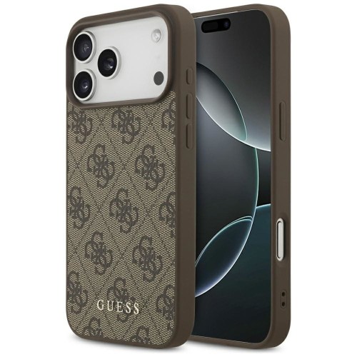 Etui Guess iPhone 17 Pro Max 4G Metal Gold Logo Brązowe - Luksusowy Case