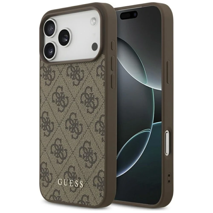 Etui Guess iPhone 17 Pro Max 4G Metal Gold Logo Brązowe - Luksusowy Case