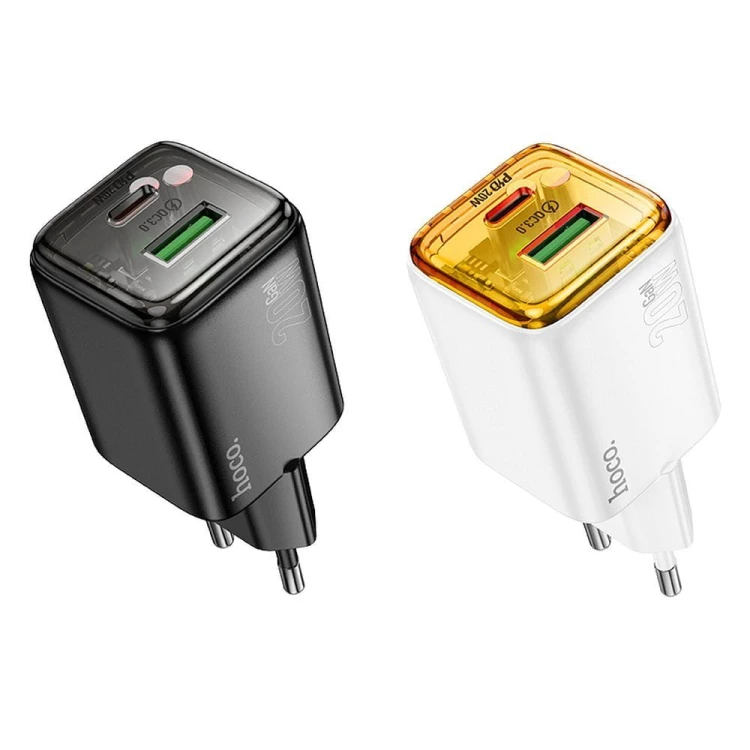 Ładowarka sieciowa Hoco N52 20W USB-C + USB-A PD QC3.0 biała – szybkie ładowanie