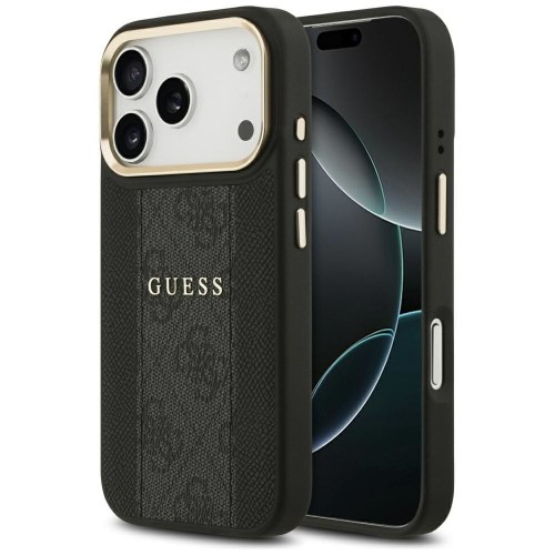 Etui Guess iPhone 17 Pro 4G Stripe Czarne - MagSafe Złota Ramka