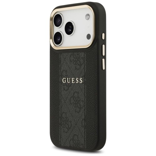 Etui Guess iPhone 17 Pro 4G Stripe Czarne - MagSafe Złota Ramka