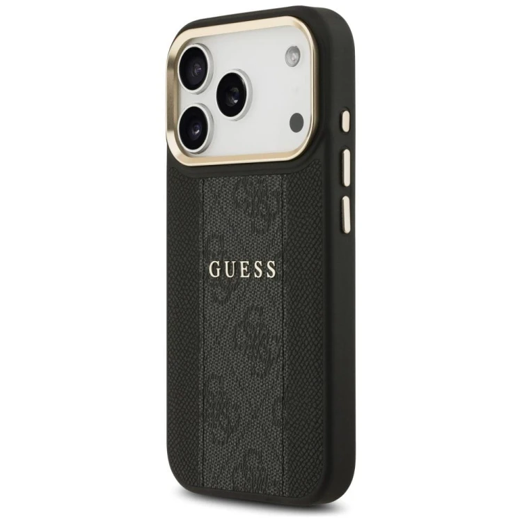 Etui Guess iPhone 17 Pro 4G Stripe Czarne - MagSafe Złota Ramka