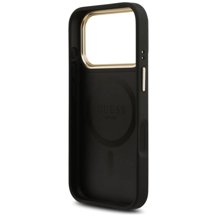 Etui Guess iPhone 17 Pro 4G Stripe Czarne - MagSafe Złota Ramka