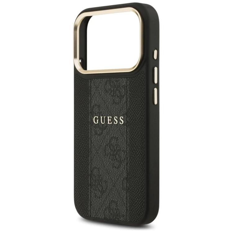 Etui Guess iPhone 17 Pro 4G Stripe Czarne - MagSafe Złota Ramka