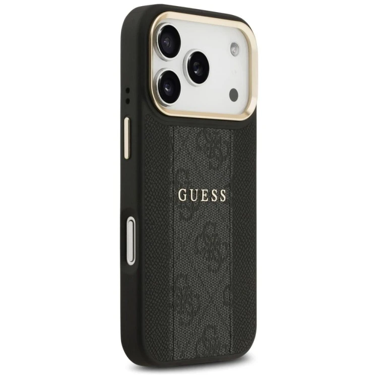 Etui Guess iPhone 17 Pro 4G Stripe Czarne - MagSafe Złota Ramka